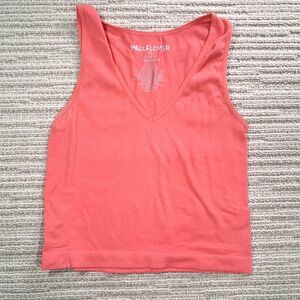 wallflower juniors womens m coral salmon ribbed seamless v neck tank top stretch